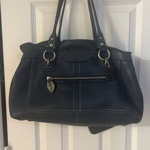 Coach Black Leather Shoulder Bag with Silver Accents